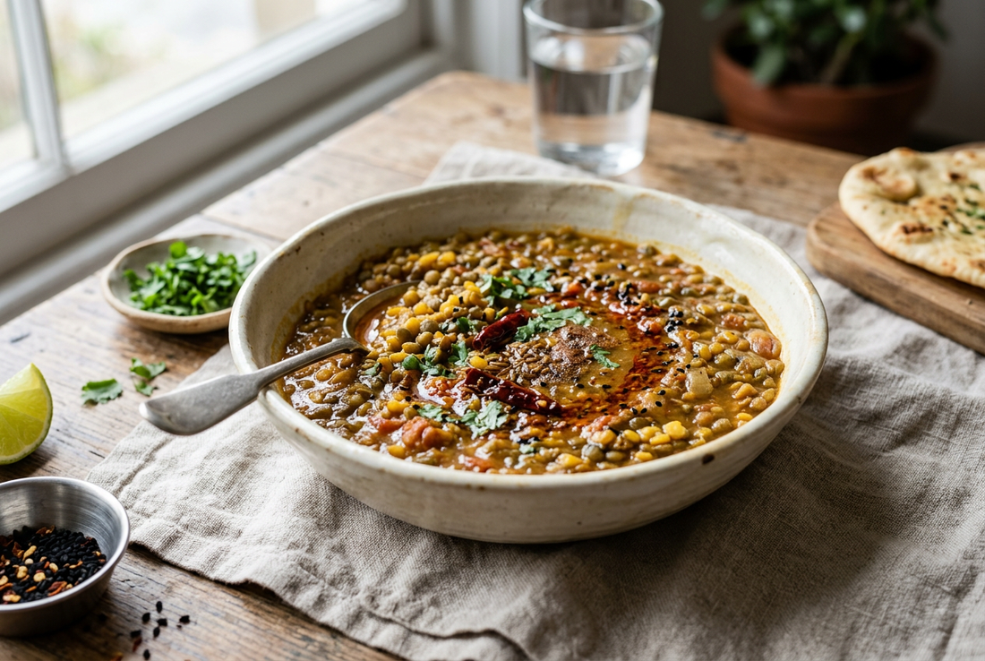 Dahl de linte verde cu garam masala și chimen negru