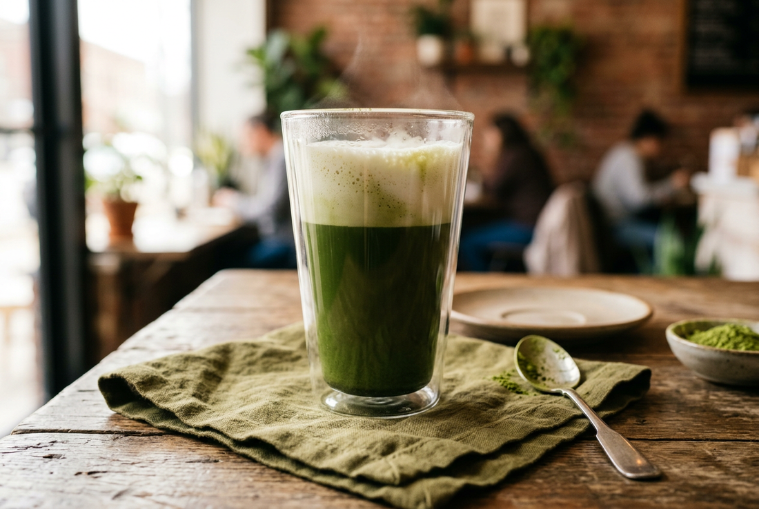 Matcha latte cu băutură de caju