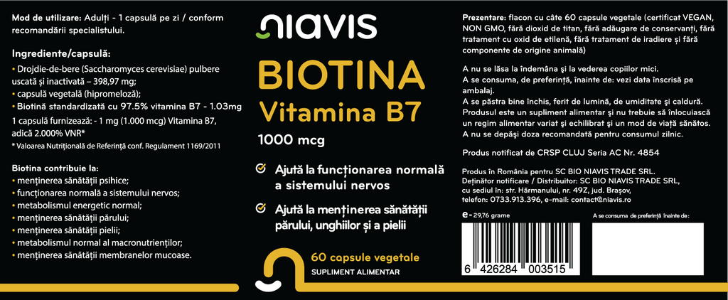 Biotina - Vitamina B7 1000mcg 60cps