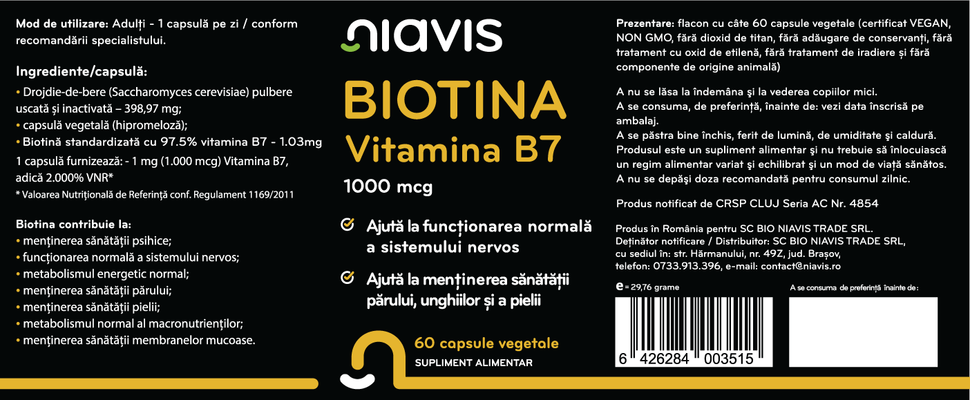 Biotina - Vitamina B7 1000mcg 60cps