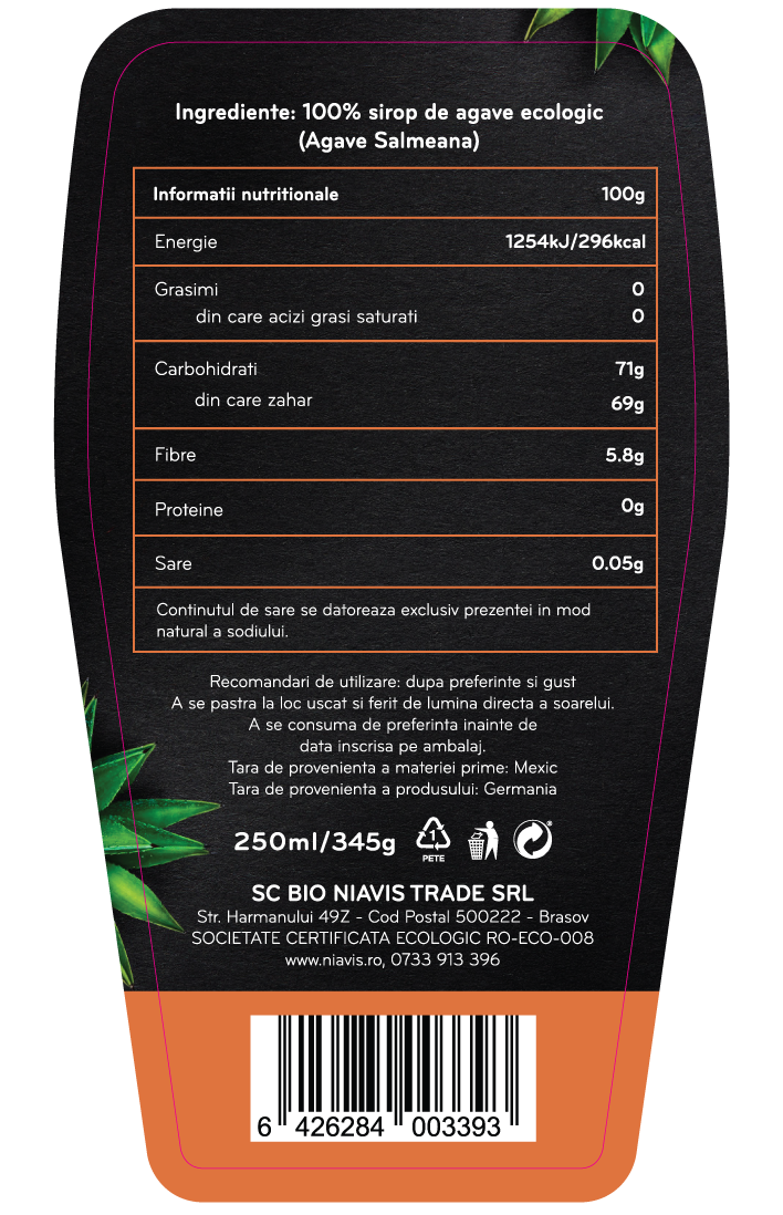 Sirop de Agave Dark Ecologic/BIO 250ml/345g