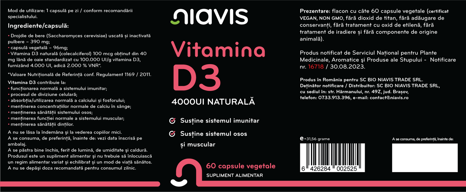 Vitamina D3 4000ui Naturala 60 cps