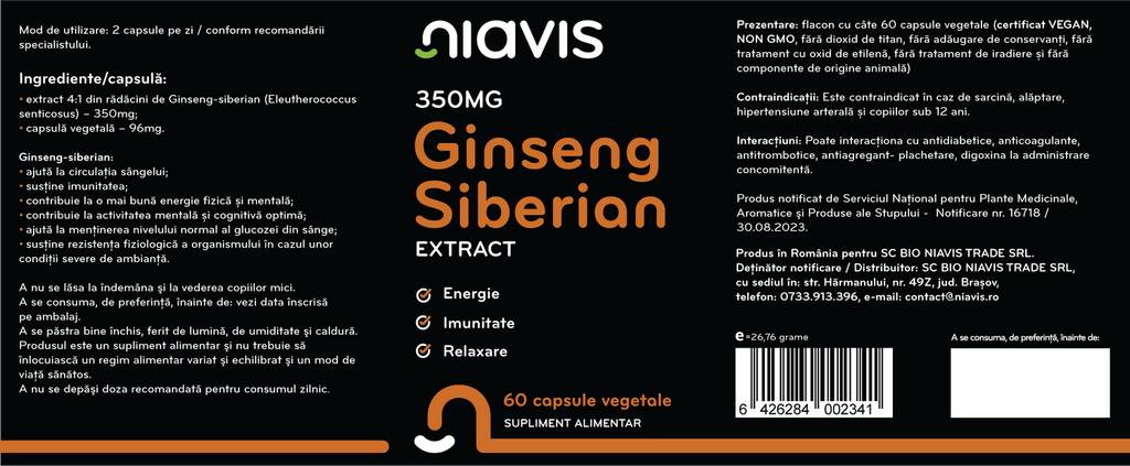 Ginseng Siberian Extract 350mg 60cps