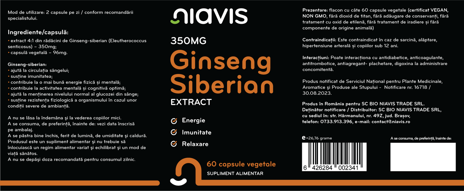 Ginseng Siberian Extract 350mg 60cps