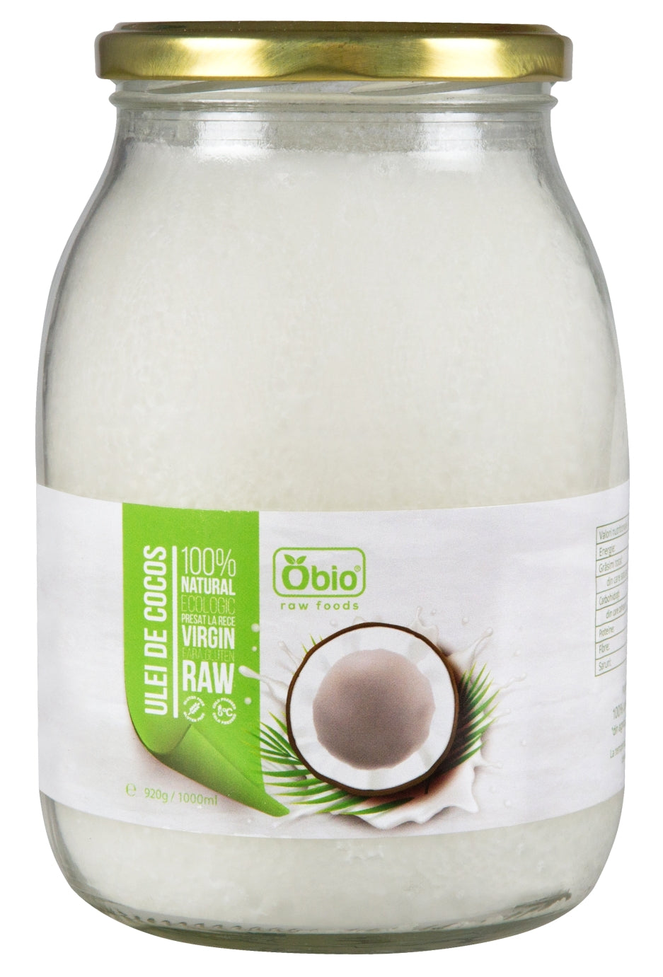 Ulei de cocos virgin presat la rece bio 1000ml/920g Obio