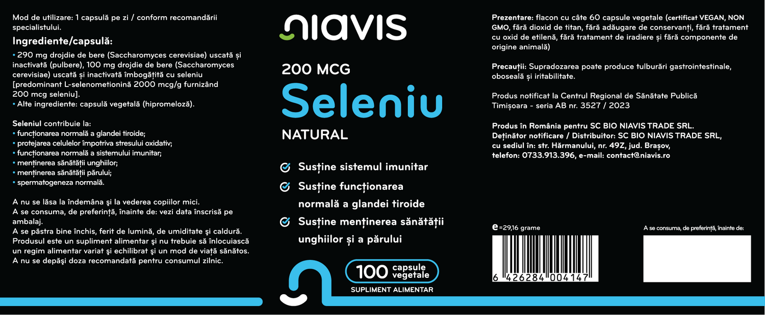 Seleniu Natural 200mcg 100 cps
