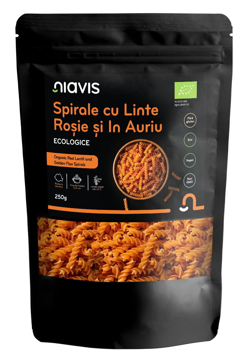 Spirale cu Linte Rosie si In Auriu Ecologice/BIO 250g - Niavis