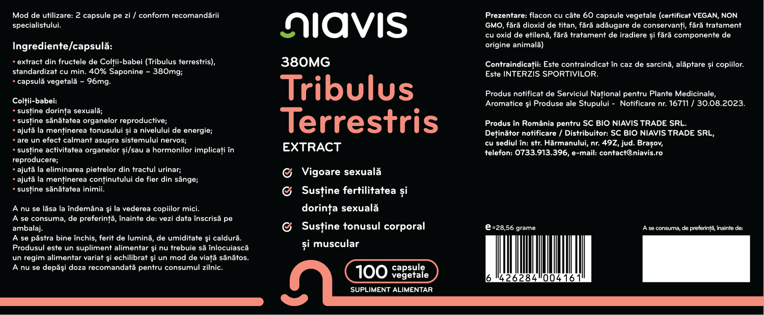 Tribulus Terrestris Extract 380mg 100 cps