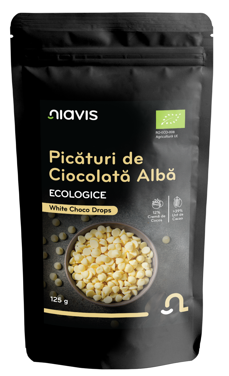 Picaturi de Ciocolata Alba Ecologice/BIO 125g - Niavis