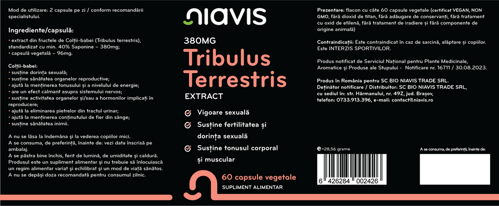 Tribulus Terrestris Extract 380mg 60cps