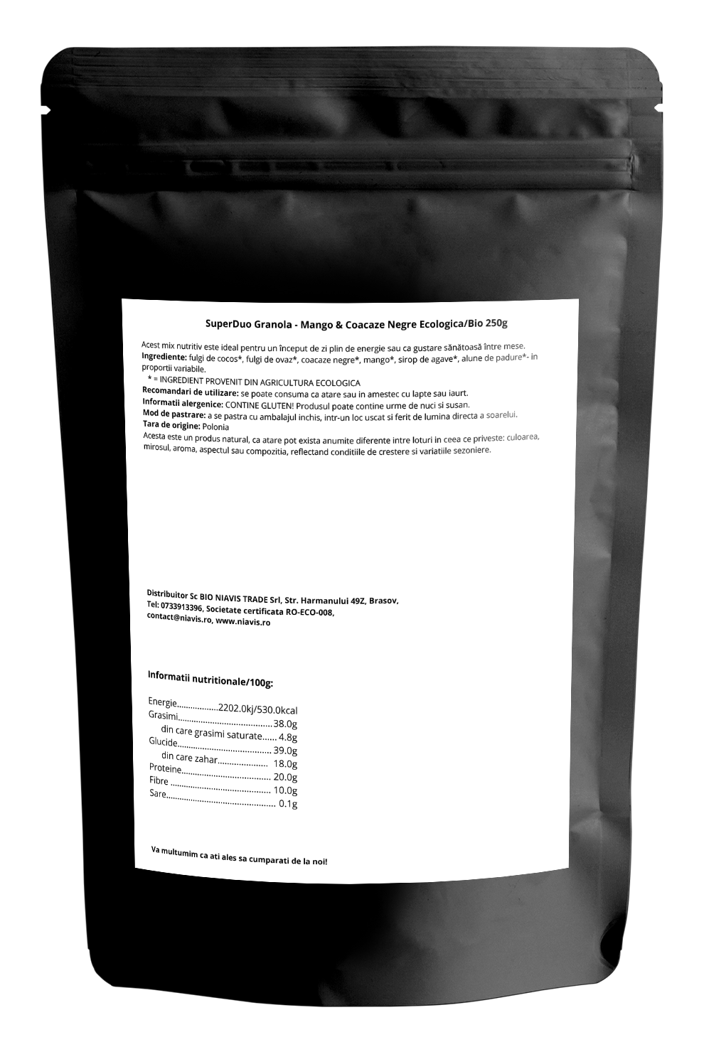SuperDuo Granola - Mango & Coacaze Negre Ecologica 250g