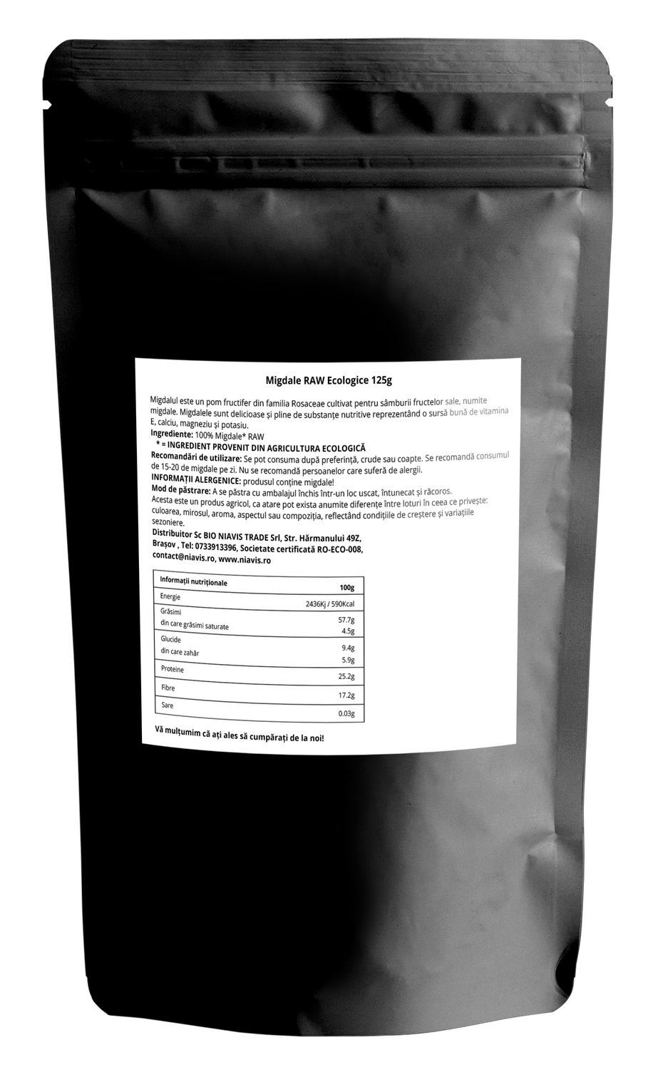 Migdale crude Ecologice/Bio 125g