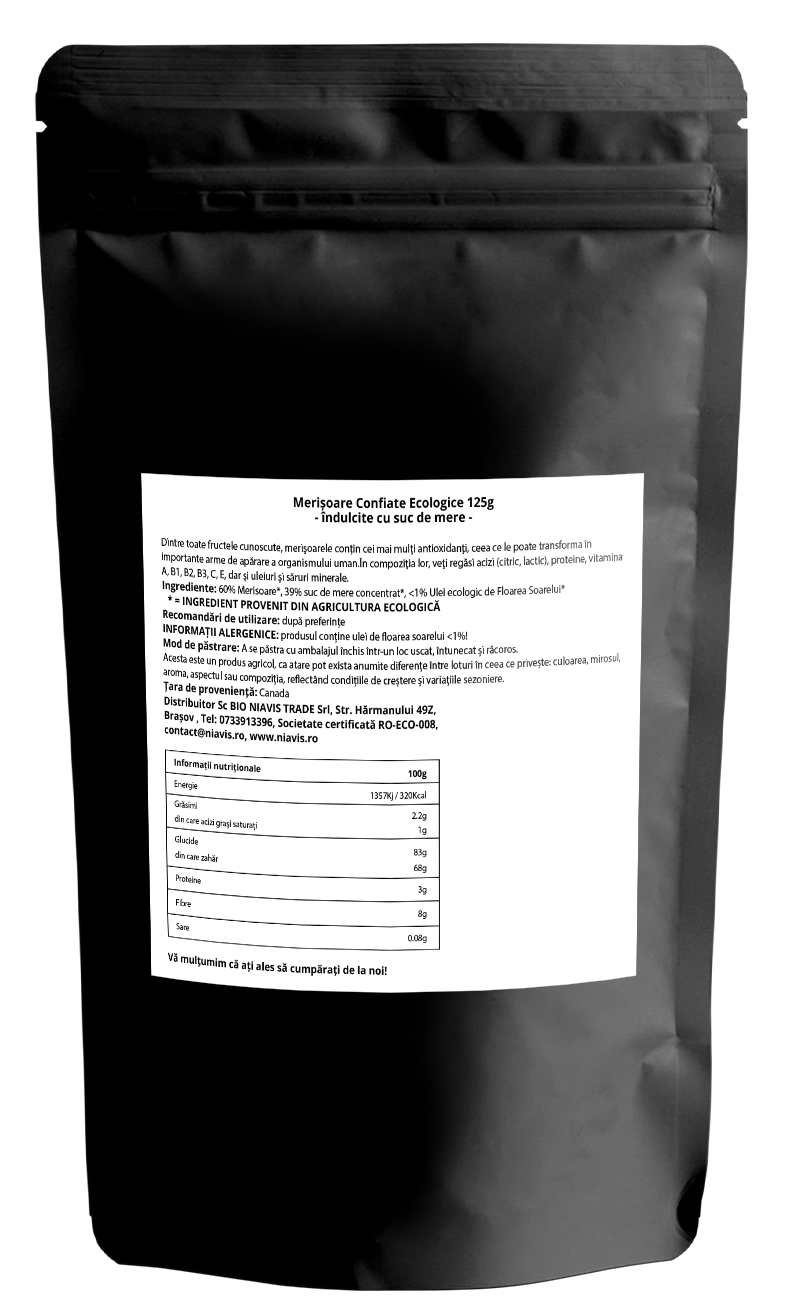 Merisoare Ecologice/BIO Indulcite cu Suc de Mere 125g