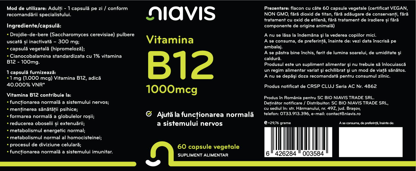 Vitamina B12 1000mcg 60cps
