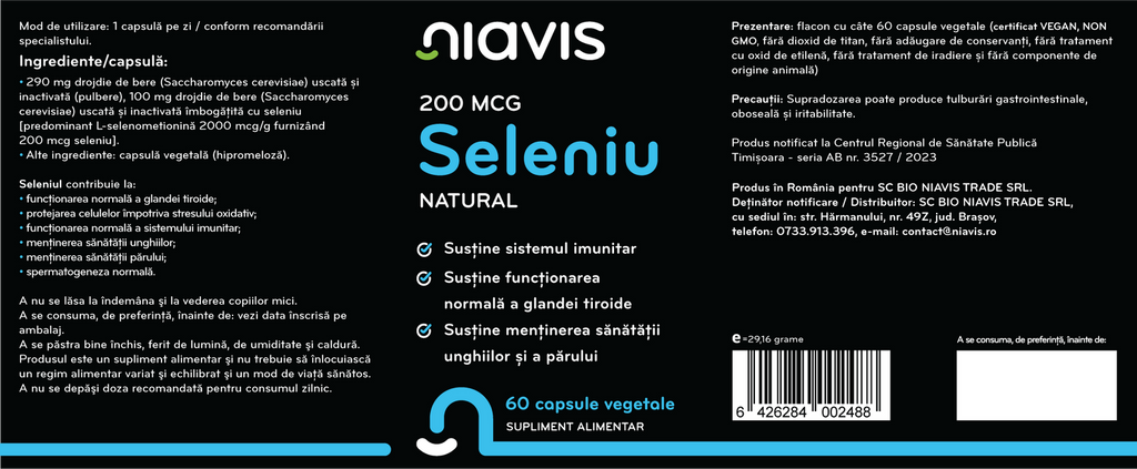 Seleniu Natural 200mcg 60 cps