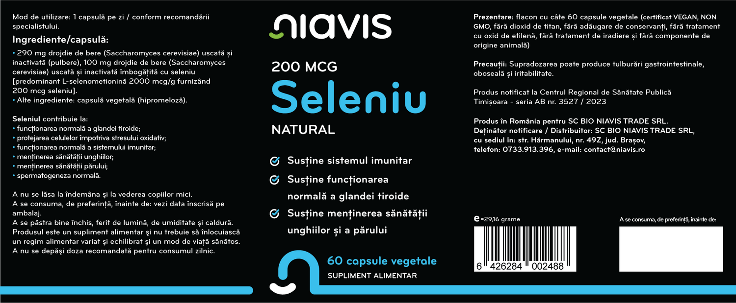 Seleniu Natural 200mcg 60 cps