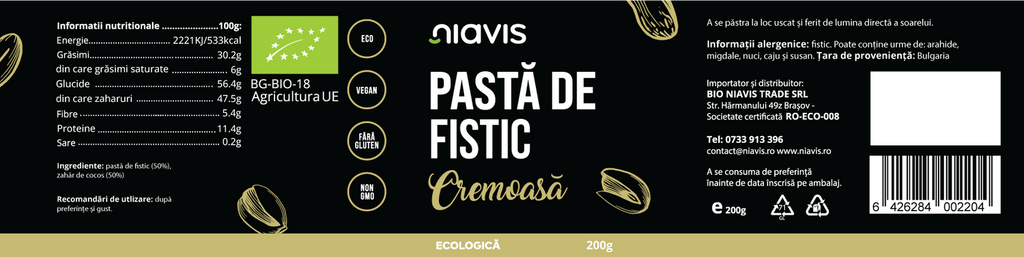 Pasta de Fistic Cremoasa Ecologica/BIO 200g