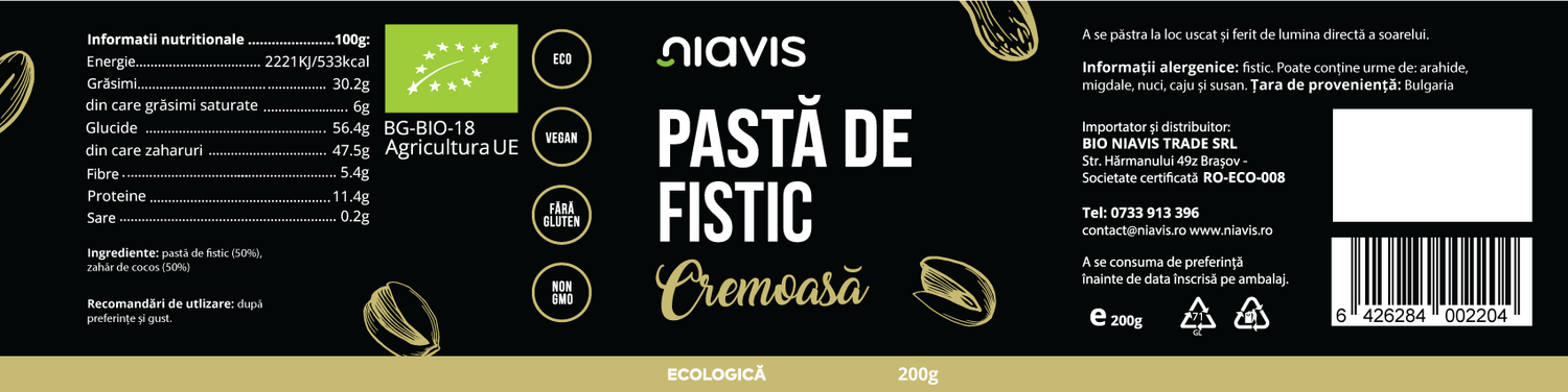 Pasta de Fistic Cremoasa Ecologica/BIO 200g