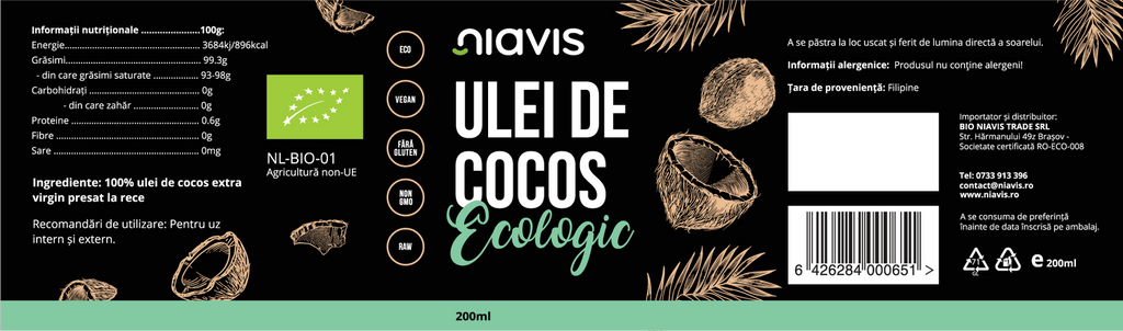 Ulei de Cocos Extra Virgin Ecologic/BIO 220ml