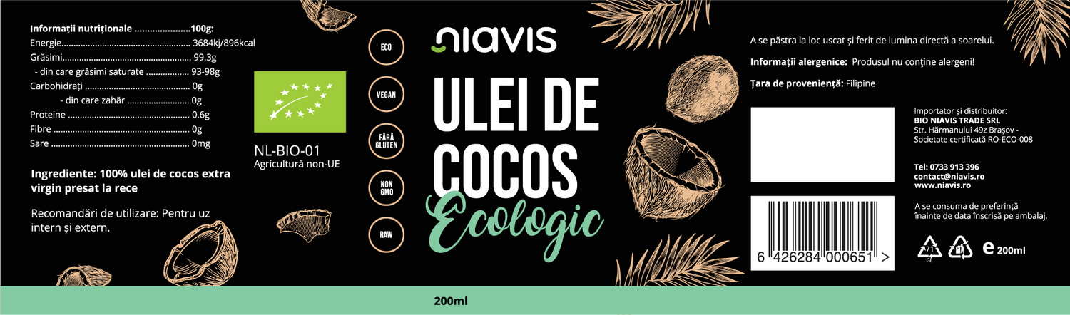 Ulei de Cocos Extra Virgin Ecologic/BIO 220ml