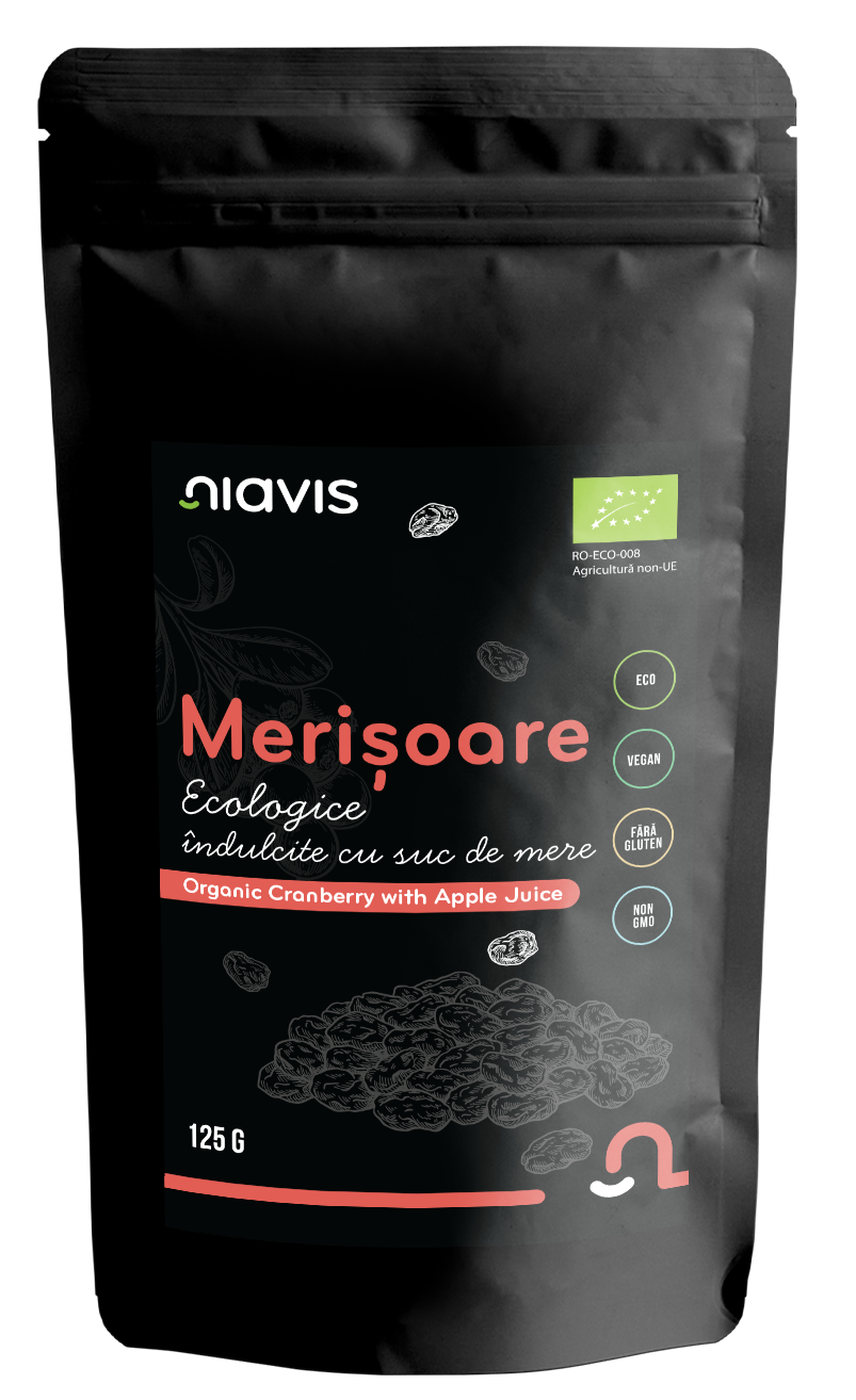 Merisoare Ecologice/BIO Indulcite cu Suc de Mere 125g