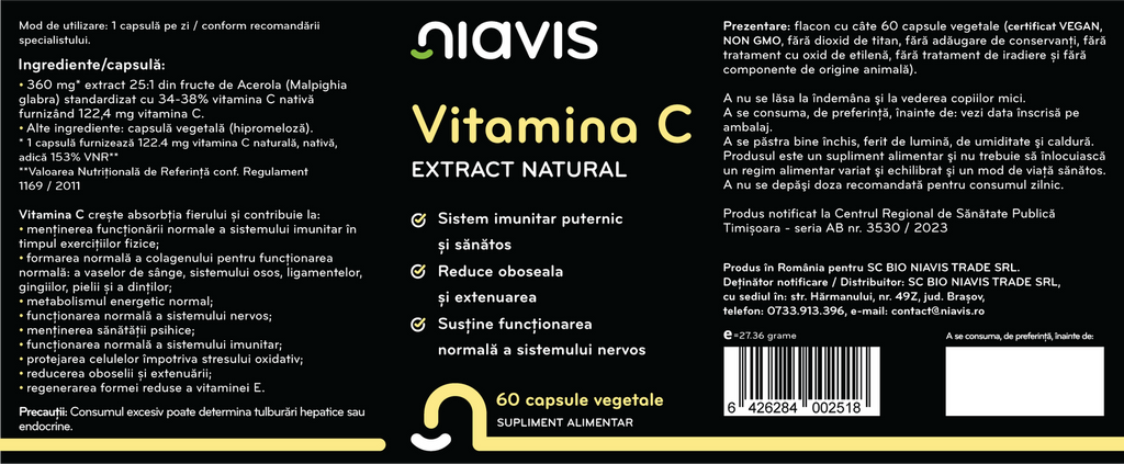 Vitamina C Extract Natural 60 cps