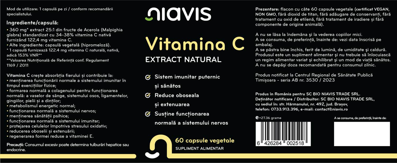 Vitamina C Extract Natural 60 cps