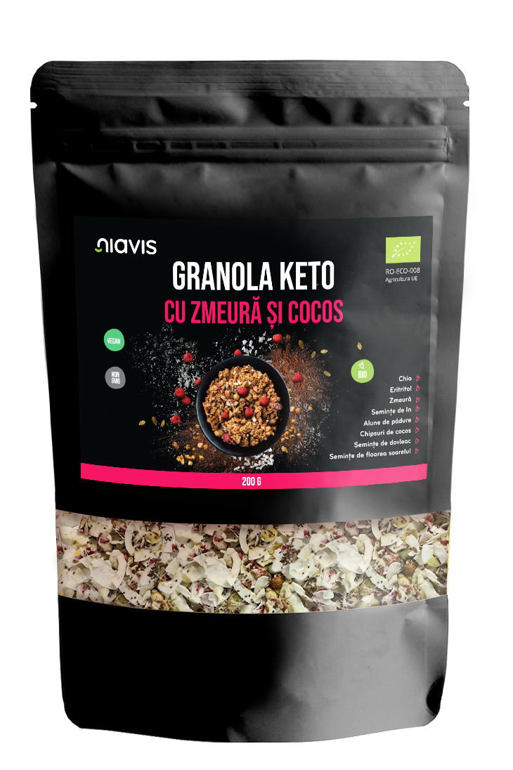 Granola Keto cu Zmeura si Cocos Ecologica/BIO 200g - Niavis