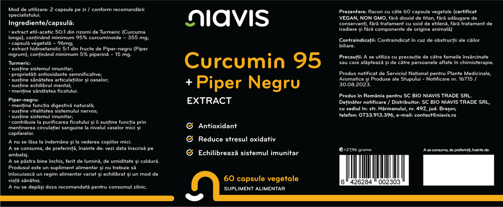 Curcumin 95 + Piper Negru Extract 60cps
