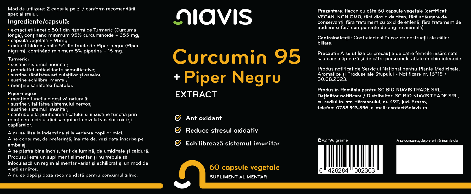 Curcumin 95 + Piper Negru Extract 60cps