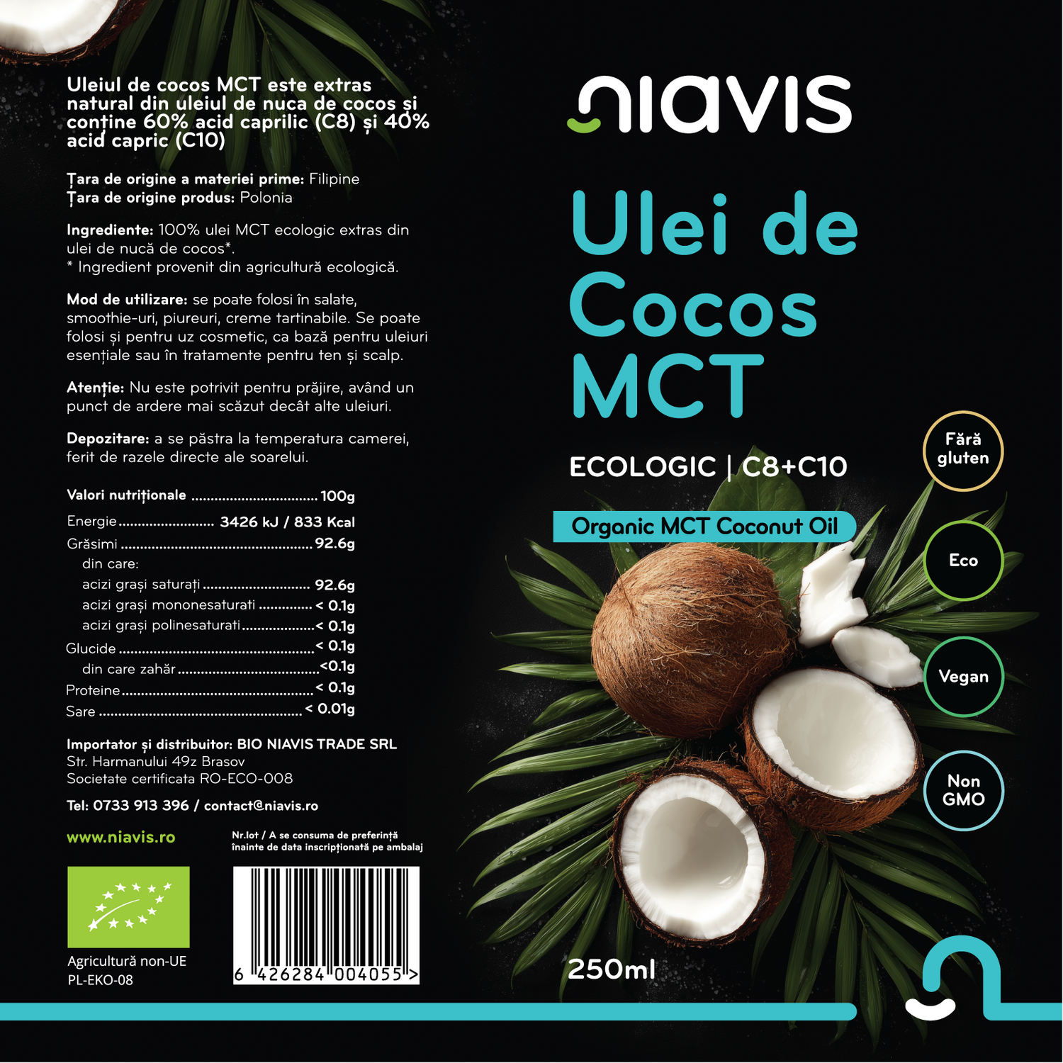 Ulei de Cocos MCT C8+C10 Ecologic 250ml