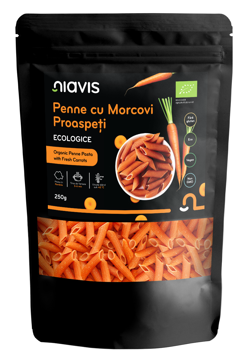 Penne cu Morcovi Proaspeti Ecologice 250g - Niavis