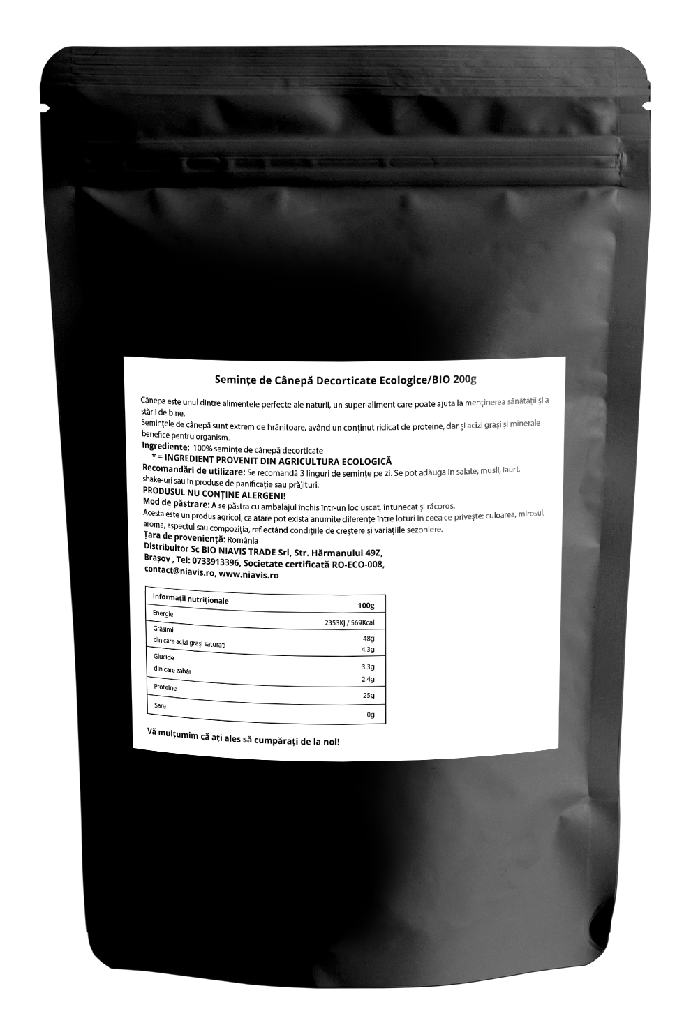 Seminte de Canepa Decorticate Ecologice/BIO 200g