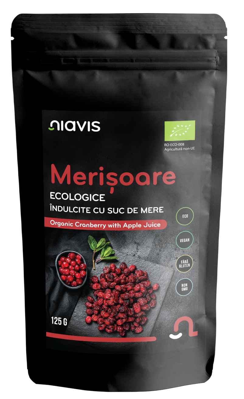 Merisoare Ecologice/BIO Indulcite cu Suc de Mere 125g - Niavis