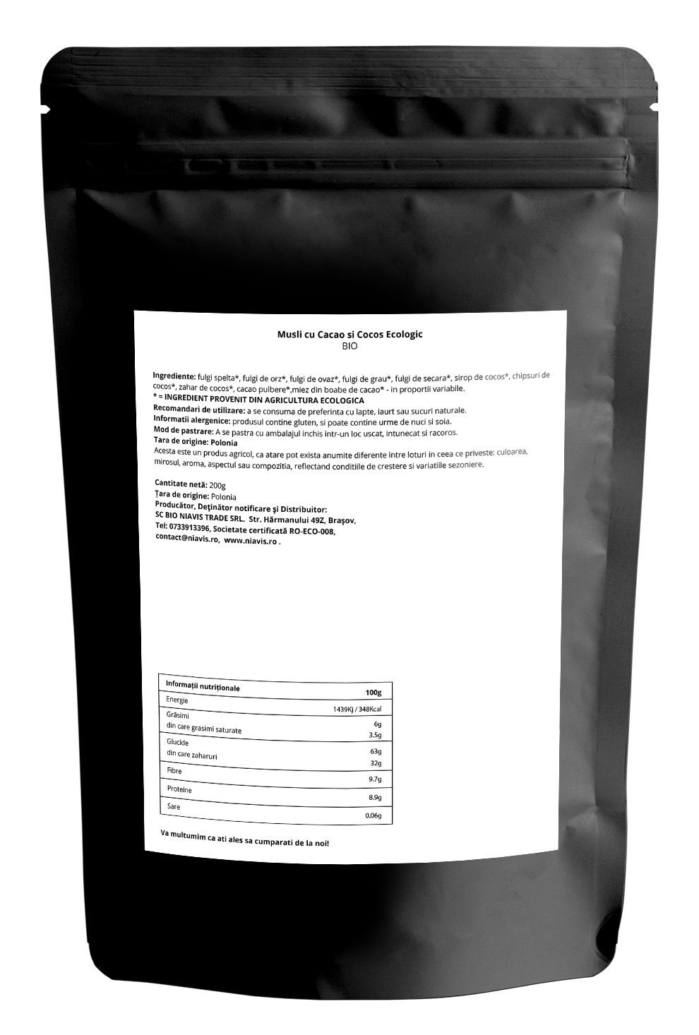 Musli cu Cacao si Cocos Ecologic/BIO 200g