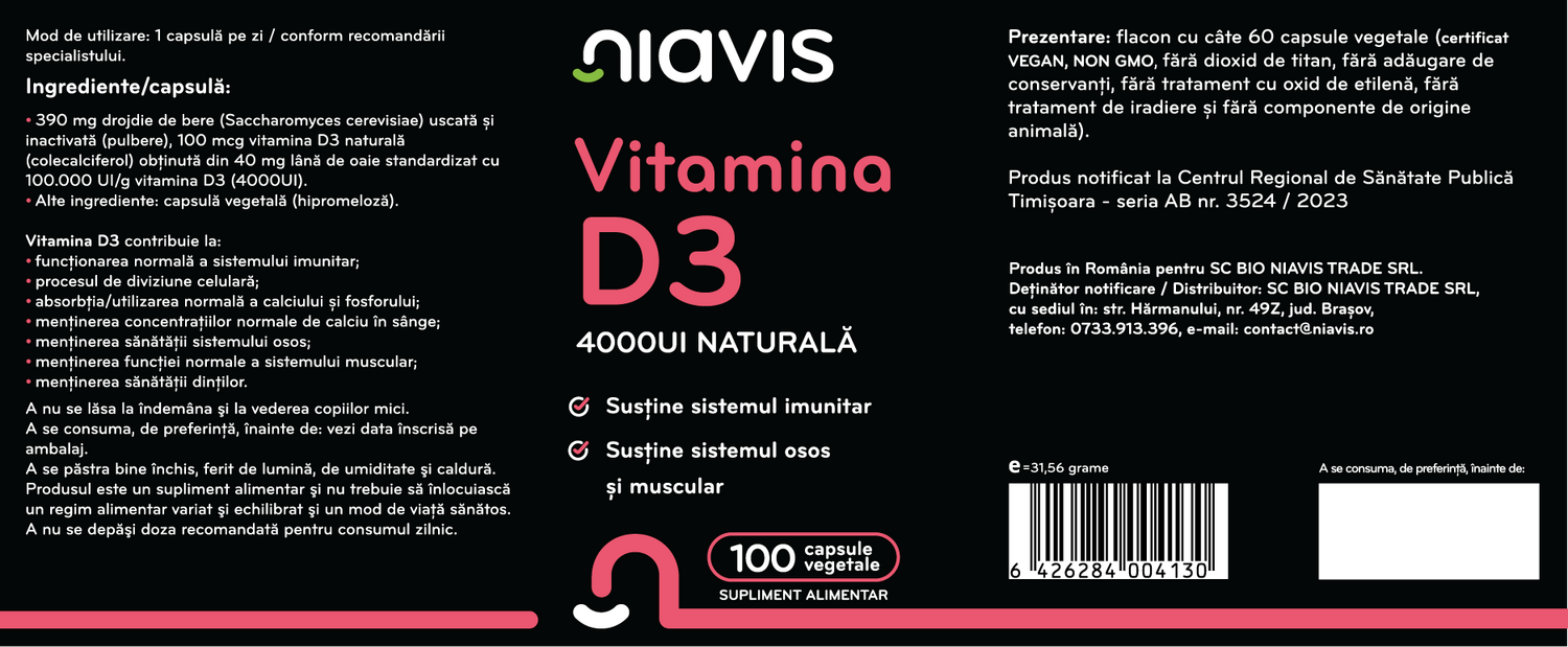 Vitamina D3 4000ui Naturala 100 cps
