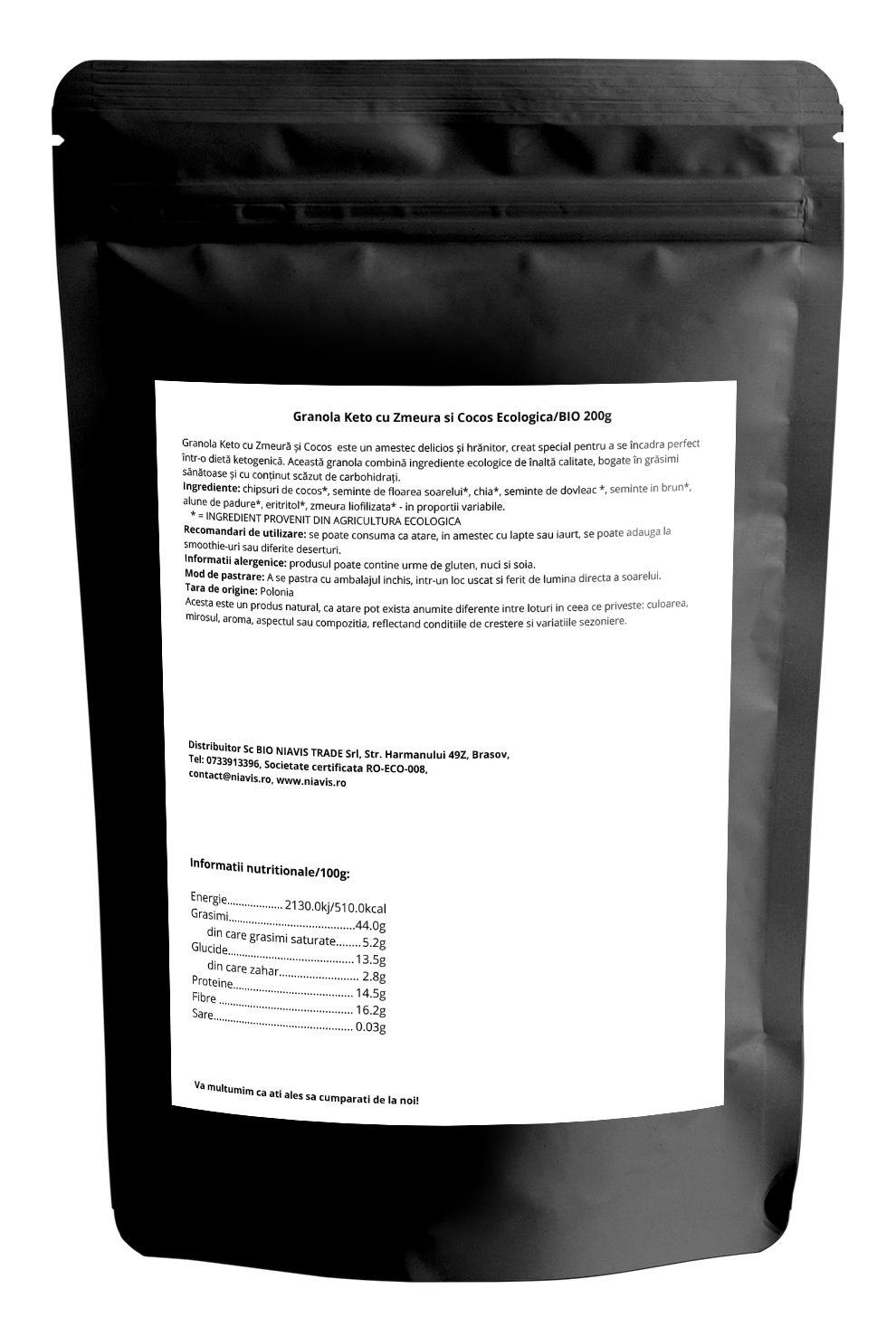 Granola Keto cu Zmeura si Cocos Ecologica/BIO 200g