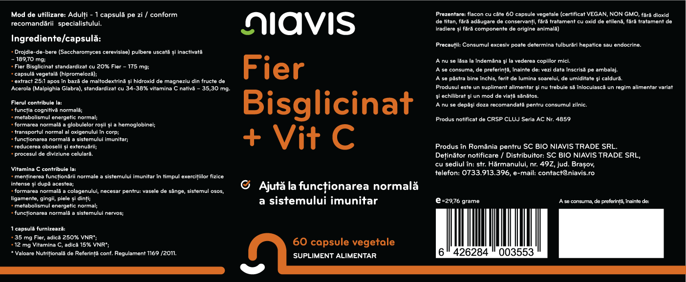 Fier Bisglicinat + Vitamina C 60cps