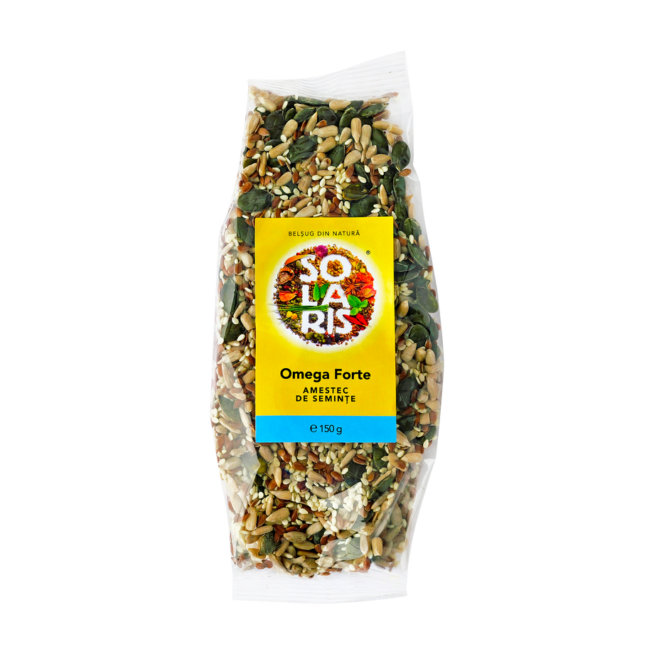 Pachet 4x Super-Seminte pentru Salate SOLARIS, 4 produse: 3x Mix Seminte Omega Forte 150g si 1x Sarea Baciului cu Ierburi 250g, 100% Naturale, Bogat in Fibre si Omega-3
