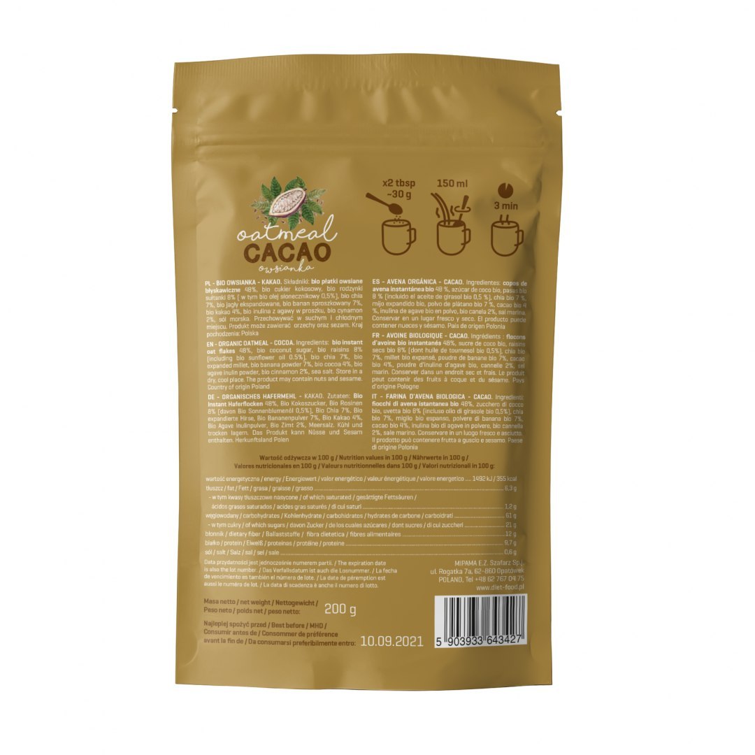 Diet-Food BIO OATMEAL COCOA WITH PREBIOTIC
